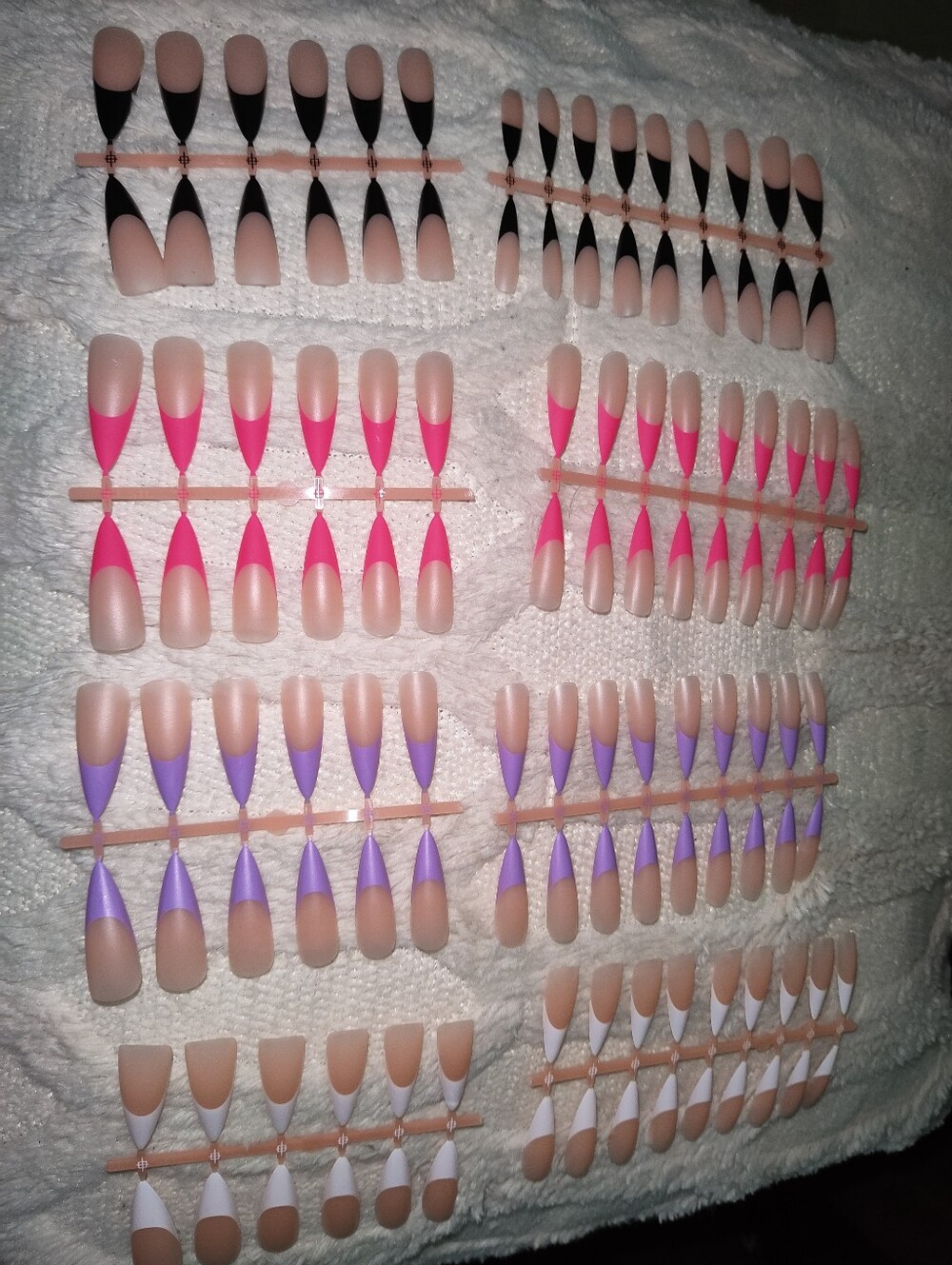 120 Pcs 4 Sets 30 Extra Long Stiletto French Gel Nails Black Pink Purple White